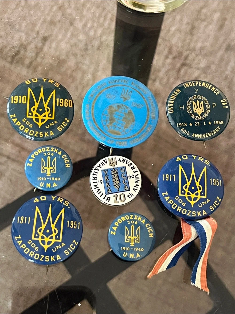 Vintage Ukrainian Commemorative Pin Collection - Blue & Gold
